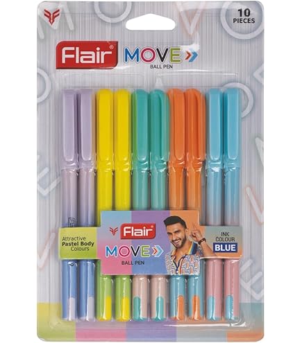 FLAIR Move Gel Pen | Minimalistic & Aesthetic Matt Finish Pastel Body Colors | Effortless Writing With Sleek Clip Design | Blue Ink, Set Of 10 - Grover Techno - View #4