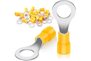 Bolatus 20 Stk Ringkabelschuhe 4.0-6.0mm² Loch-Ø M8 Kabelschuhe Teillisoliert PVC Kabelösen aus Rotes Kupfer verzinnt(Gelb)