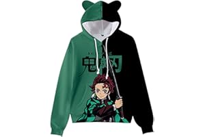 ZHEDU Demon Slayer Cosplay Felpe con Cappuccio Cute Cat Ear Felpe 3D Cartoon Stampato Anime con Cappuccio Harajuku Streetwear Kawaii Felpa con Cappuccio da Donna