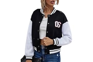 Geagodelia Damen College Jacke Sweatjacke Baseball Jacke Vintage Kurze Übergangsjacke Sweatshirt mit Knopf Y2K Fashion Top Frühling Herbst