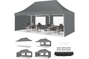 TOOLUCK Pop up Gazebo 3M x 6M Marquee Gazebo Tent with Sides Upgrade Structure UPF50+ Protection &100% Waterproof for Garden Parties Commercial with Easy Carry Bag, Grey