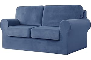 GEBIN Copridivano 2 Posti, Copridivano in Velluto con fodera separata per schienale e federa per cuscino, Copridivani in Morbido Peluche per Divano Fodere per Mobili Moda (Blu pietra,2 Posti | 5 pezzi)