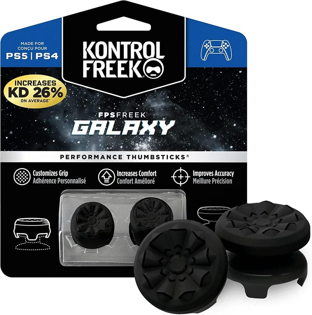 FPS Freek Galaxy Black for PlayStation 4 (PS4) and PlayStation 5 (PS5) Performance Thumbsticks, Compatible Controller Grip Performance, Galaxy Themed Thumbstick Covers (1 High-Rise, 1 Mid-Rise, Black)