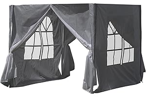 LEMROE Gazebo Side Panels 2x2m Water-Resistant 210D Replacement Sidewall with Zippers and Transparent Windows for Garden Gazebos (Grey)