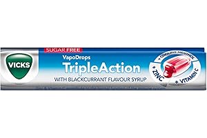 VICKS VapoDrops TripleAction, Sugar Free Lozenges With Menthol, Zinc and Vitamin C, Stick 42g Pack of 24