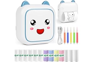 Ambesty Przenośna mini termiczna drukarka fotograficzna Bluetooth z 13 rolkami papieru, USB do notatek, pamiętnik (niebieska)