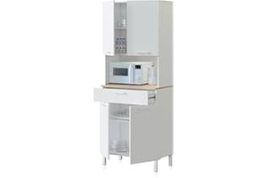 duehome | Alacena de Cocina, Mueble Auxiliar 4 Puertas + 1 Cajon y Estante Interior, Modelo Colin, Acabado en Blanco Artik y Roble Canadian, Medidas: 72 cm (Ancho) x 186 cm (Alto) x 40 cm (Fondo)