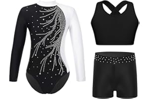 Oyolan 3 Pièces Justaucorps de Gymnastique Fille Enfant Leotard Danse Ballet Tank Top Sport Gym Fitness Short
