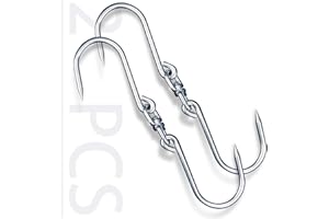 MENG ZHI AO 2 Stück schwenkbarer Fleischhaken, robust, doppelter Fleischaufhänger, Edelstahl, Metzgerhaken, perfekt für große Tiere, Angeln, Jagd, Karkass, Aufhängehaken, Speckhaken (9 mm)