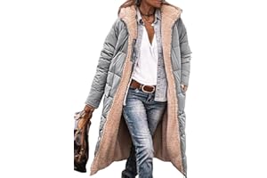 MorFansi Damen Wintermantel Reversibel Lange Ärmel Fleecejacke Outdoorjacke Steppjacke Kapuze Oberbekleidung