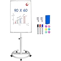 MOB Flip Chart Board with Tripod, 68 x 105 cm, Height Adjustable to 188 cm, Writable, Dry-Washable Magnetic Whiteboard with Stand and Extendable Arms, Easy to Carry