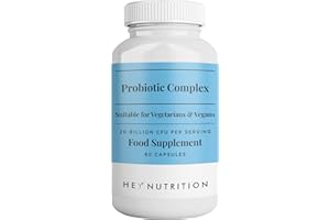 Hey Nutrition Probiotic Complex Supplement - 20 Billion CFU - Suitable for Vegetarians & Vegans - Supports Gut & Skin Health, Improves Immune Response - UK Manufactured - 60 Vegan Capsules