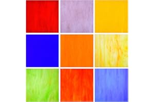 KIPHEPI Paquete de 9 hojas de vidrieras variadas, 6 x 6 pulgadas, suministros de vidrio catedral grande, varios azulejos de mosaico de vidrio artístico para manualidades, texturas mixta-C