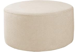 Baoblaze Ottoman Slipcovers Round Footrest Footstool Covers Stretch Storage Ottoman Covers, High Spandex Slipcover Machine Washable, Beige