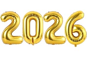 Ponmoo 40 Pulgadas Foil Globo Número 2026 Dorado, 101CM, Gigante Numeros 2026, Helio Grande Globos de Año Nuevo Decoración