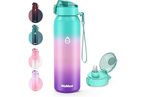 WEMEET 18/10 Edelstahl Trinkflasche Sport, Edelstahl Wasserflasche mit Abnehmbarem Strohhalm 700ml, BPA-frei, Auslaufsicher, Doppelwandig, für Outdoor, Sport, Schule, Gym(Grün Rosa Lila)