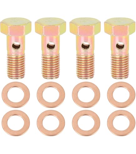 VekAuto Boulon De Banjo M8x1.25 Longueur 23mm - Adaptateur Ligne Frein Turbo Métal Avec Rondelles Bronze