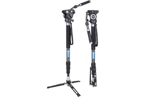 Kit de vídeo monopie (Bloqueo de perilla, monopié de Fibra de Carbono ARTCISE de 72,4 Pulgadas y 184 cm con Cabezal Fluido y Base de trípode extraíble para cámaras DSLR y videocámaras