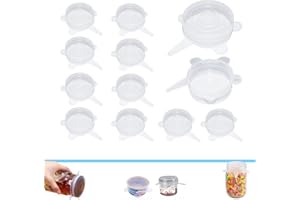 SALVERIA Couvercle Silicone Alimentaire ecologiques Elastiques Extensibles reutilisables sans BPA Lave Vaisselle Couvercle boites d'aliments pour Animaux bocaux en Verre Pots de Yaourt (12 Pieces)