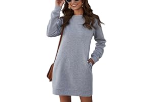 ORANDESIGNE Vestiti Casual da Donna Moda Linea A Abito in Maglione Girocollo Elegante Mini Abito Corto A Maniche Lunghe Tinta Unita Sweatshirt Felpa Lunga Pullover Invernale