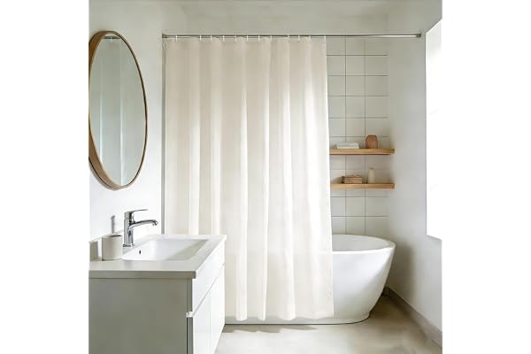 YISURE Duschdraperi, beige, extra långt, av polyester, stort, med 16 metallöljetter, av vattenavvisande tyg, bredd 200 x höjd