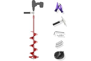LONGRUNNEW LONGRUNEW Upgraded Auger Drill Bit,35.95 inch Red ice Auger with Sharp Thickended Blades and Tungsten Steel Cemented Carbide for Ice Fishing,Post Hole,Ice Chiselling