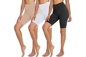 TNNZEET 3-pak damskich spodni rowerowych z wysokim stanem, nieprzejrzyste, krótkie spodnie sportowe, legginsy do uprawiania sportu, czarny/biały/beżowy, L-XL