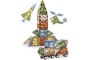 KidMigo 50 Teile Magnet Spielzeug Kinder, Magnetbausteine in Sonderfarben, Magnetic Building Blocks mit 2 4-Rad-Autobasen, Magnete Kinder für Geschenke Kinder ab 3 4 5 Jahre Junge Mädchen