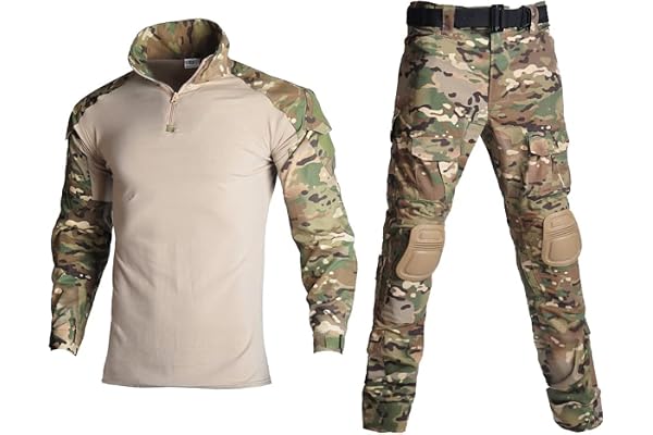 Lilychan Costume militaire tactique à manches longues pour homme - Uniformes indéchirables - Chemise et pantalon - Coudières et genouillères