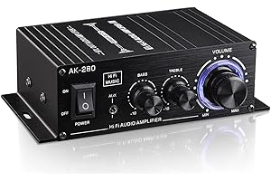 XRLUC 12V Mini Audio Amplifier, 2 Channel 600W Peak Powerful Amp Class AB HiFi Stereo Bass Treble Control RCA AUX Input for Passive Speakers MP3 Home PC TV Cell Phone DVD (Power Supply NOT Include)