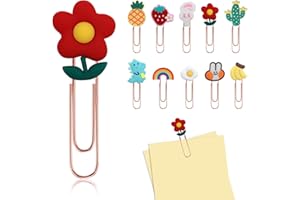 SAKERR Cute Paperclips,10Pcs Colorful Paper Clips Bookmark Clip Teacher Stationery Supplies Cute Teacher Gifts Desk Accessories Office Stationery Supplies Novelty Book Marks for Children Kid Student Teacher