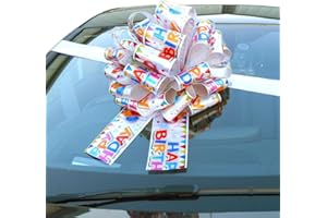 Hampabox MEGA GIANT CAR BOW (40cm diameter) + 6 METRES of RIBBON for Cars, Bikes, Big Birthday HAPPY BIRTHDAY