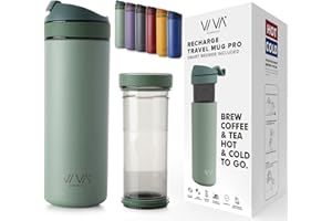 VIVA SCANDINAVIA Recharge tasse thermo café à emporter, le couteau suisse sous flacons thermos avec filtres à café et à thé amovibles, matériau haut de gamme durable, étanche, menthe 0.46L