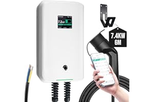 Morec ev Cargador Tipo 2 32A 7 kW con aplicación Compatible con Bluetooth y conexión WiFi ev estación de Carga IEC 62196-2 Enchufe estándar y con Cable de alimentación a la Caja de distribución ...