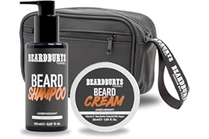 BY CAROBELS BEARDBURYS Beardburys Kit Cuidado Barba Hombre Profesional | Champú para Barba + Crema Acondicionadora Barba + Neceser, Vegano - Regalos Originales para Hombre