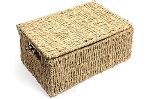 Woodluv Storage Boxes With Lids, Storage Baskets Woven Natural Seagrass, Shelves Basket, Gift Hamper basket, Storage Basket Organiser, Medium