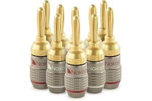 Nakamichi FanLock Excel Series 24k Gold Plated Banana Plug 10 AWG - 18 AWG Gauge Size 4mm for Speakers Amplifier Hi-Fi Stereo Home Theatre Radio Audio Wire Cable Quick Connector 10 Pcs (5-Pairs)