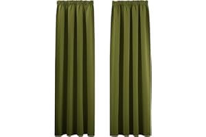 PONY DANCE Rideau Occultant Thermiques - Rideau Thermiques Isolants Anti Chaleur/Froid Galon Fronceur, Double Rideaux pour Chambre Enfant Adulte, Vert d'olive, L 140 x H 245 cm, 2 PCs