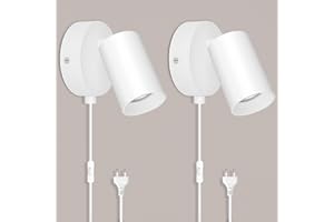 TaFiCo Lampa ścienna z wtyczką i kablem biała GU10 - lampa ścienna z przełącznikiem i wtyczką, obracana o 350°, nowoczesna do sypialni, salonu, korytarza, bez źródła światła