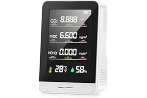 Yoiimiya 5 in 1 CO2 Meter Digital Temperature Humidity Sensor Tester Quality Monitor Carbon Dioxide Tvoc Hcho Detector, White