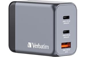 VERBATIM GNC-65 GaN Charger 65 W with 2 x USB-C® PD 65 W / 1 x USB-A QC 3.0 (EU/UK/US)