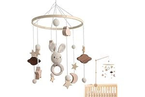 Łóżeczko niemowlęce, mobilne dzwonki wietrzne Bogoro dzwonek do łóżeczka dla niemowląt, chmury i mały zając, wisząca zabawka dla niemowląt, dla dziewczynek lub chłopców, zabawka z grzechotką (beżowy)