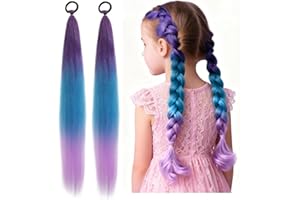 FUGLUS 2 pezzi ciocche di capelli sintetici da intrecciare, 66 cm,per capelli intrecciati, con elastico per capelli, treccia intrecciata, ciocche di capelli colorate per bambini, feste, vacanze