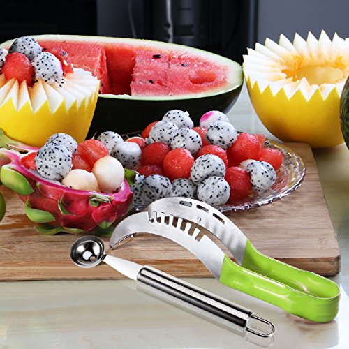OULII Wassermelonen-Schneider mit Melonen-Ausstecher und 4 Obst-Gabeln aus Edelstahl 304 - 5