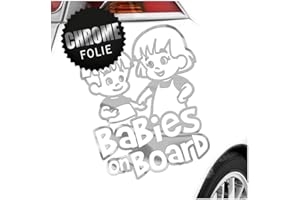 Kiwistar - Car Sticker Baby on Board - Chrome - Siblings Boy Girl - Baby on Board 15cm - Decal for Bicycle Vehicle Truck SUV