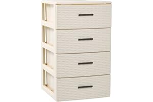 AC - Cajonera de Ordenación Modelo Rattan - 4 Niveles - Torre de almacenaje Multiusos, Organizador Auxiliar, Almacenamiento, baño - 61,5 x 36,5 x 36,5 cm - Color Marfil