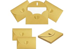 Yustella 20 Sets Mini Gift Card Envelopes, Small Golden Envelopes, 10 * 6.5CM Premium Pearlescent Paper Envelope with Heart Clasp for DIY Gift Cards, Weddings, Birthdays, Christmas Party Favors Etc