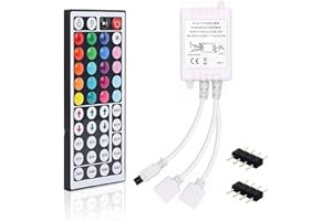 Meruido Télécommande infrarouge à 44 touches RVB - Tension de sortie : 12 V CC - 4 broches - 2 ports RVB - Boîtier de contrôle avec récepteur sans fil pour bandes lumineuses LED RVB 5050 3528 - Double