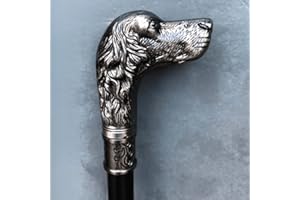 Gadgetzone ® Vintage Style Dog's Head Mens Ladies Walking Stick Walking Cane Mobility Aid Silver Pewter Black Walking Aid Fancy Dress Novelty Accessories
