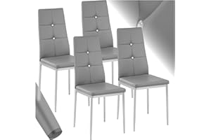 TecTake® Set 4 Sedie Sala da Pranzo Imbottite, Sedie Cucina in Similpelle, Gambe in Acciaio, Sedie Soggiorno dal Design Elegante con Strass, Sedie da Pranzo Moderne Antiscivolo - Grigio